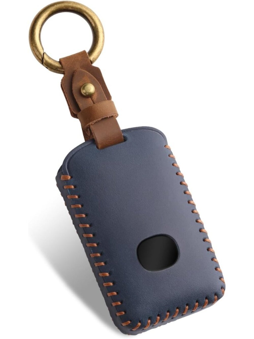 Leather Key Fob Cover for Mazda - 4 Button Protective Case, Blue-Brown Design